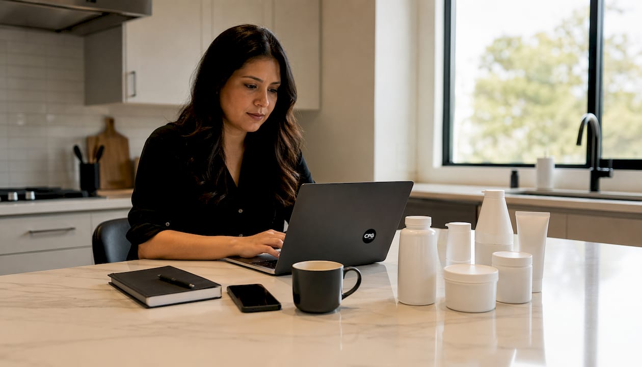 Marketing manager analyzing branded house portfolio data