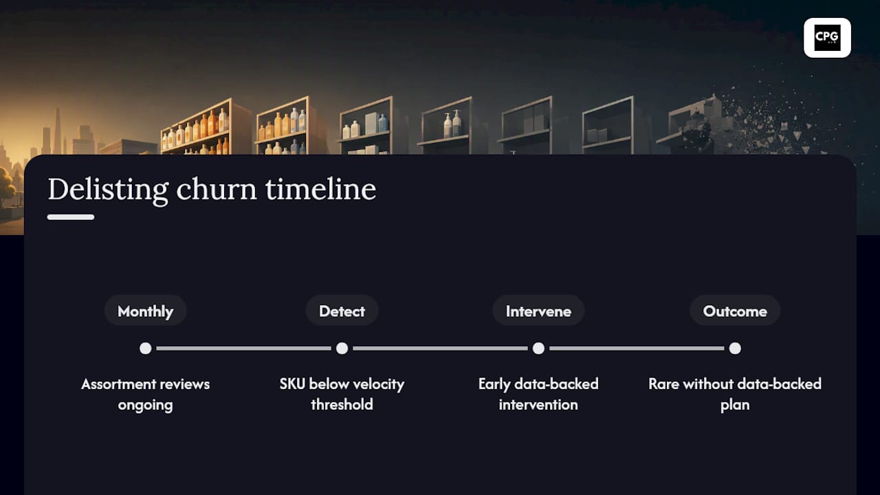 Diagram of delisting churn and intervention timeline