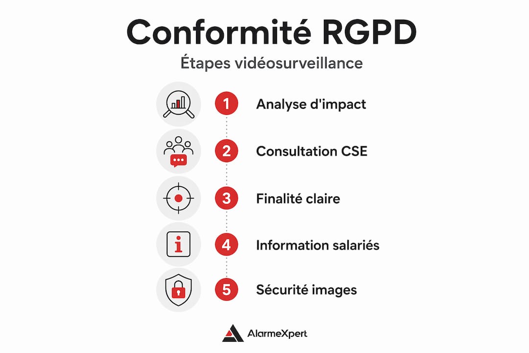 Infographie : les étapes clés pour assurer la conformité RGPD de votre système de vidéosurveillance