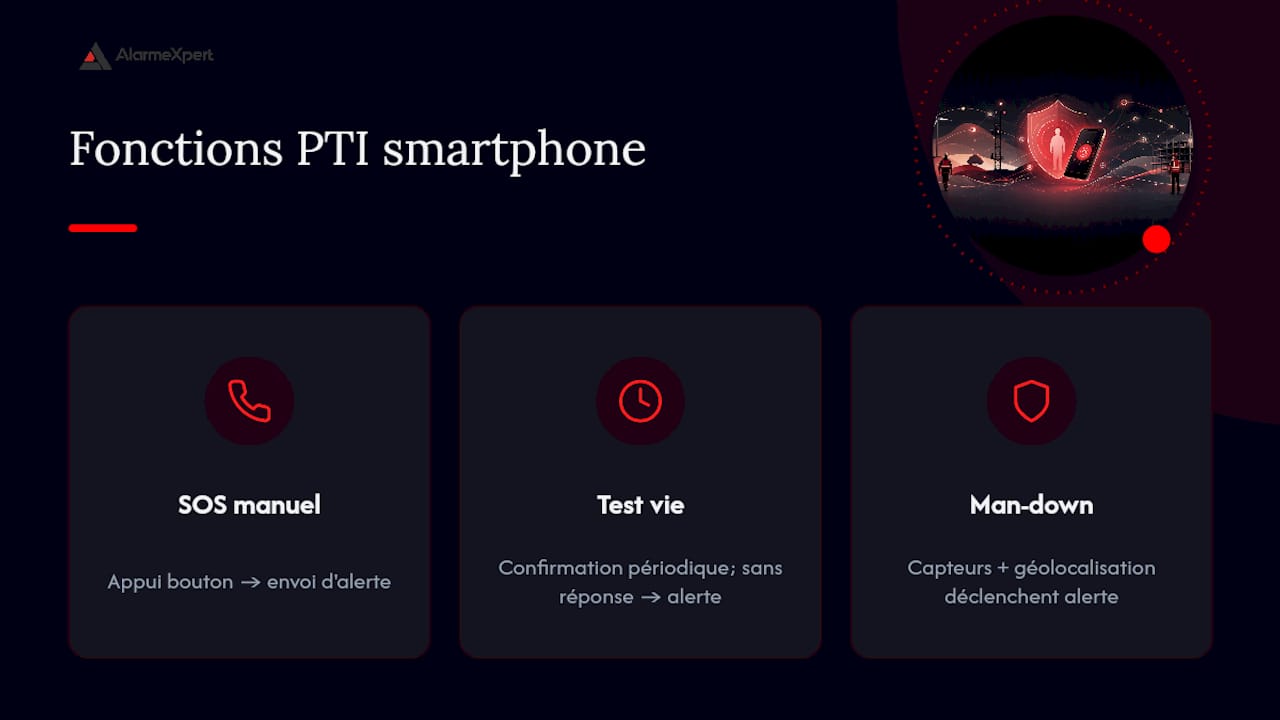 Schéma des méthodes d'alerte PTI sur smartphone