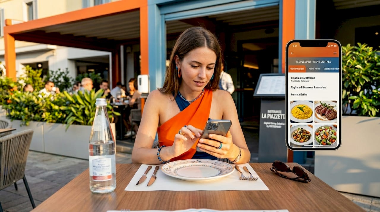 Un cliente sfoglia il menù digitale direttamente dal suo smartphone.