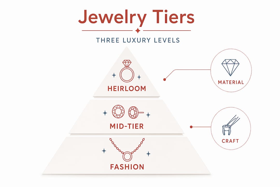 Infographic pyramid showing jewelry quality tiers