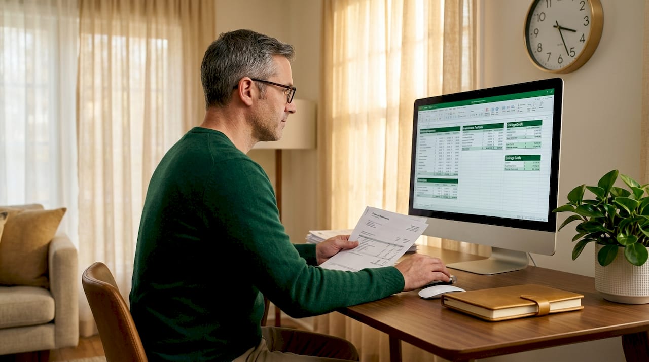 Man reviewing monthly savings progress