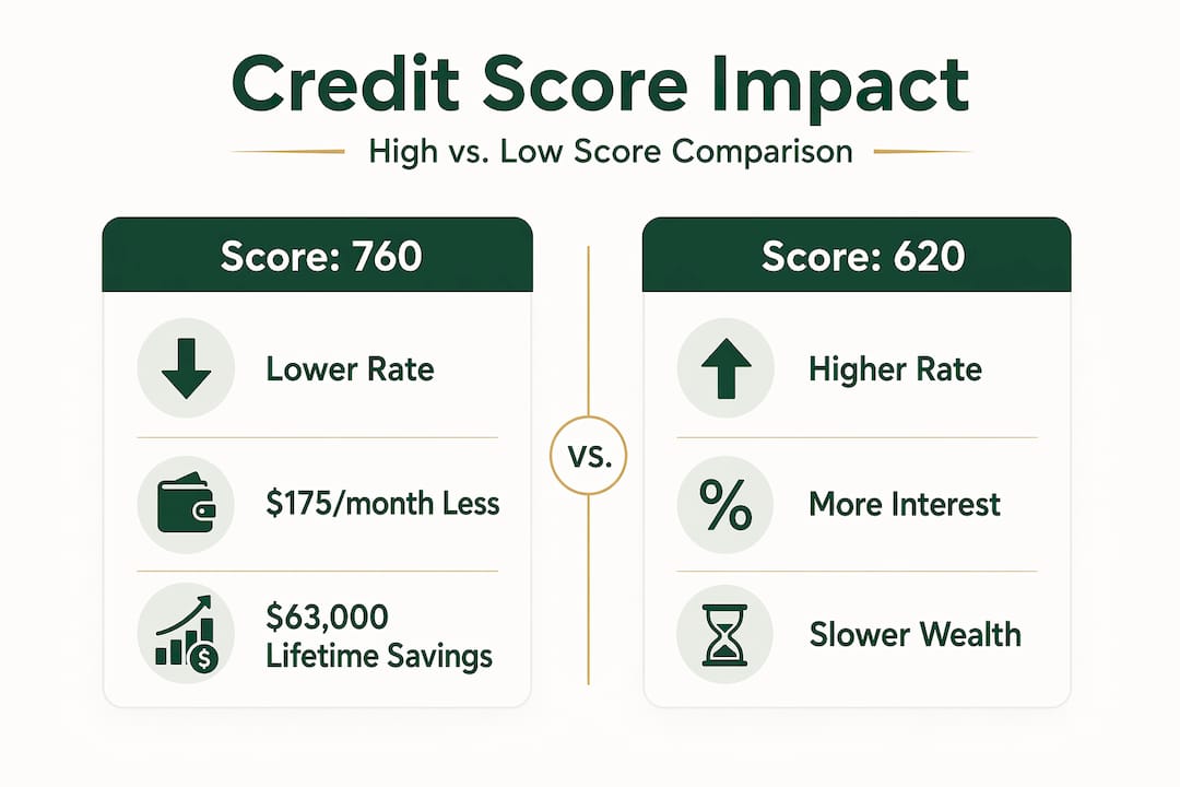 Infographic comparing high and low credit score impact