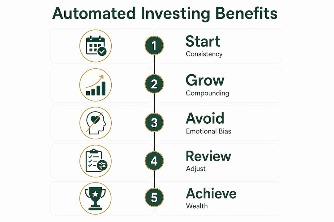Infographic showing benefits of automated investing in steps
