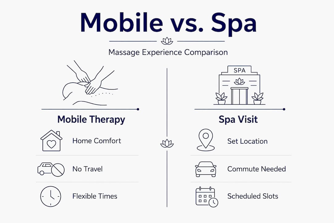 Mobile massage versus spa visit comparison infographic