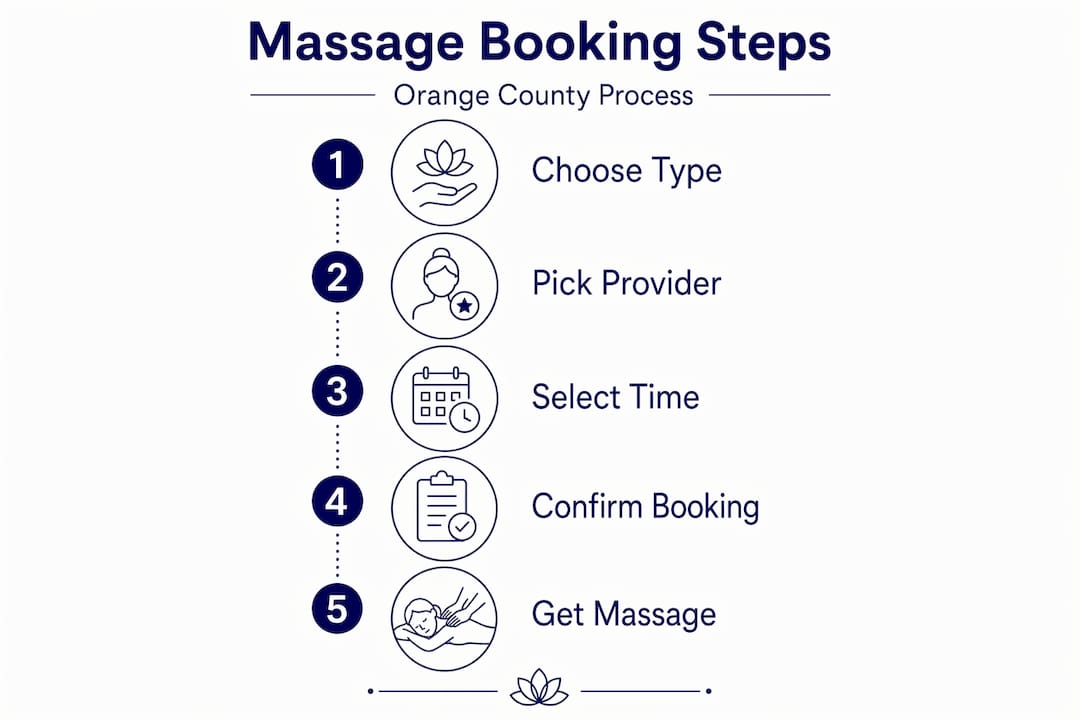 Infographic showing massage booking steps flow