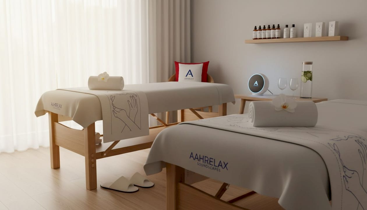 Peaceful massage room with two tables