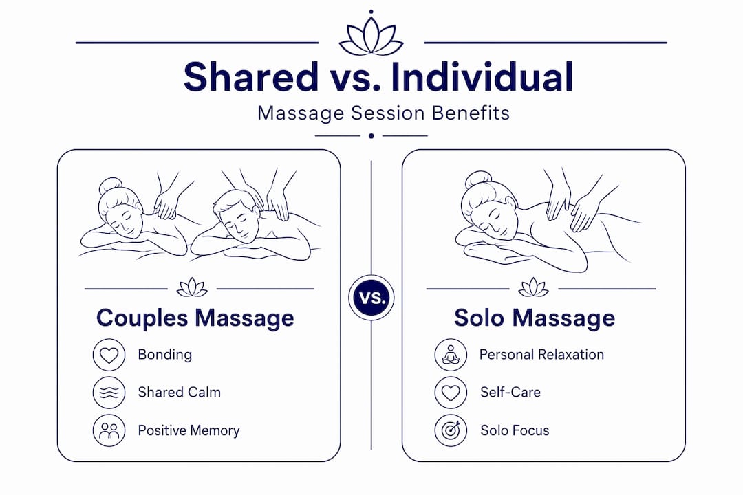 Infographic comparing couples and solo massage benefits