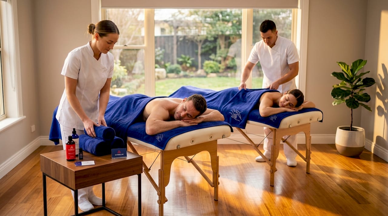 Couple receiving massage in home