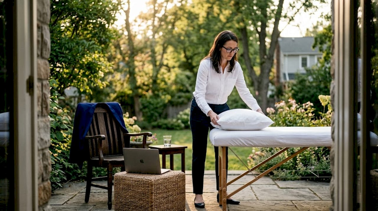 Woman preparing home for after-work massage