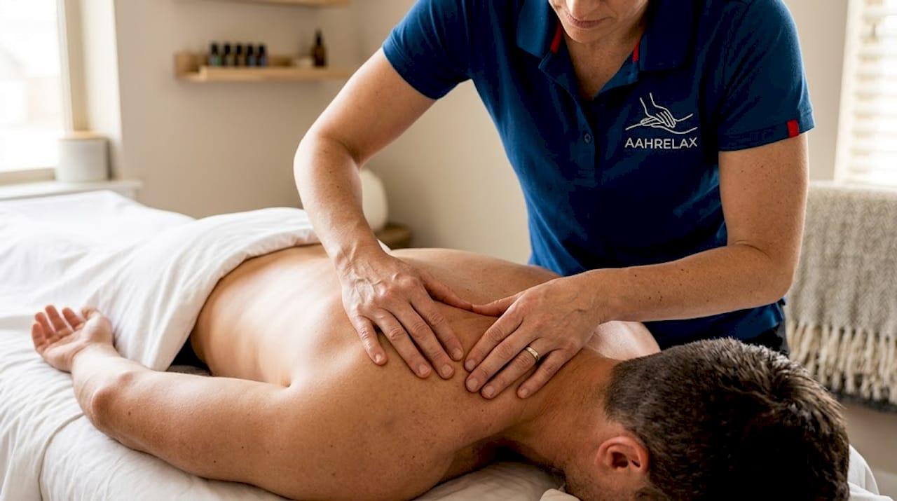 Hands perform deep tissue massage technique