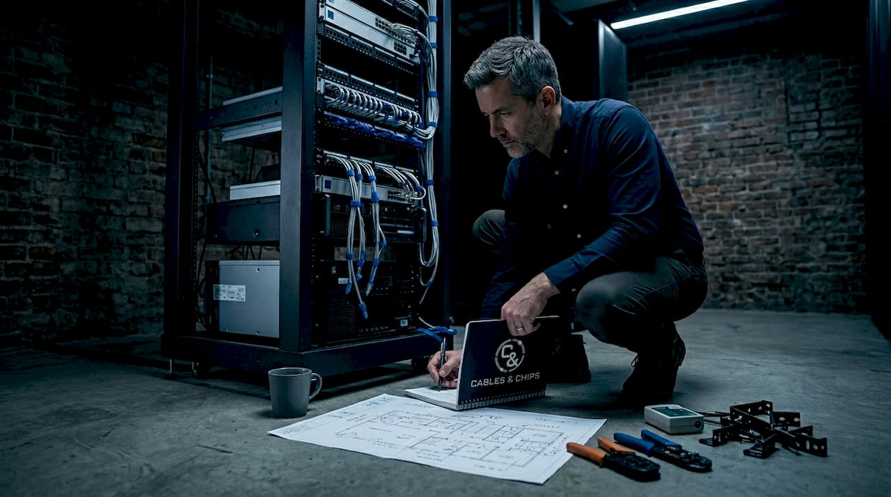 IT manager planning server rack cable layout