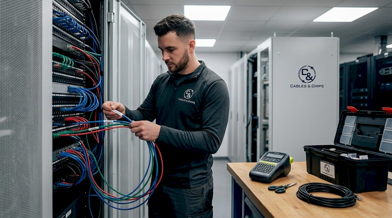 Applying color-coded cable labels in server rack