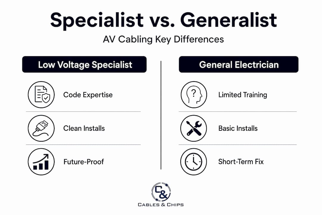 Infographic comparing AV specialist and generalist roles