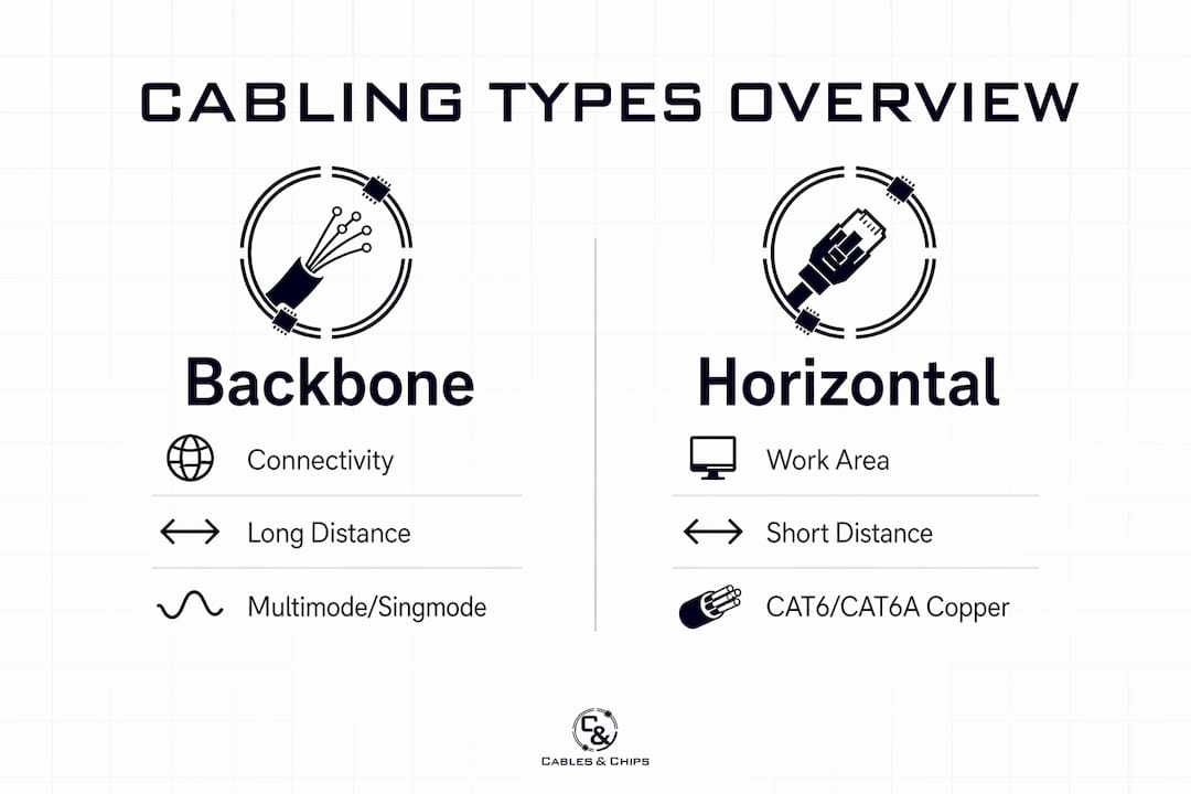 Infographic comparing backbone and horizontal cabling