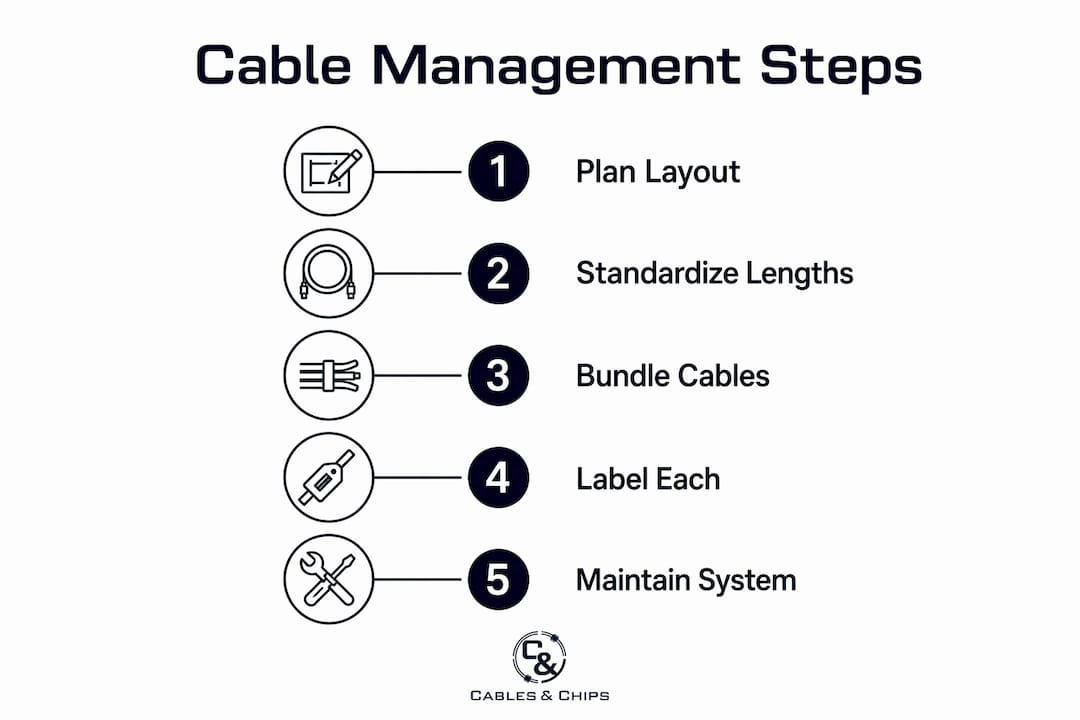 Infographic illustrating key cable management steps