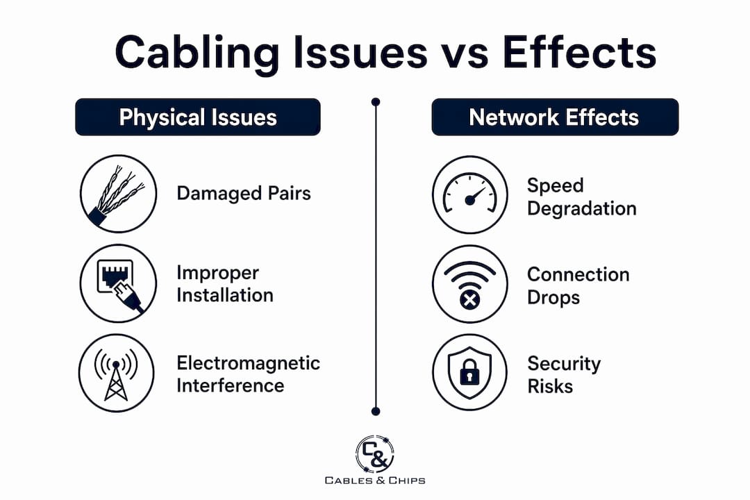 Infographic comparing cabling issues and network effects