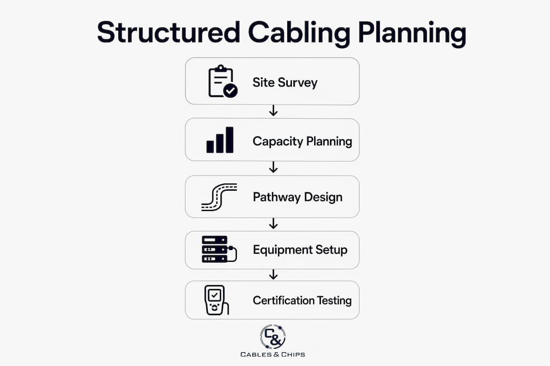 Infographic showing structured cabling planning steps