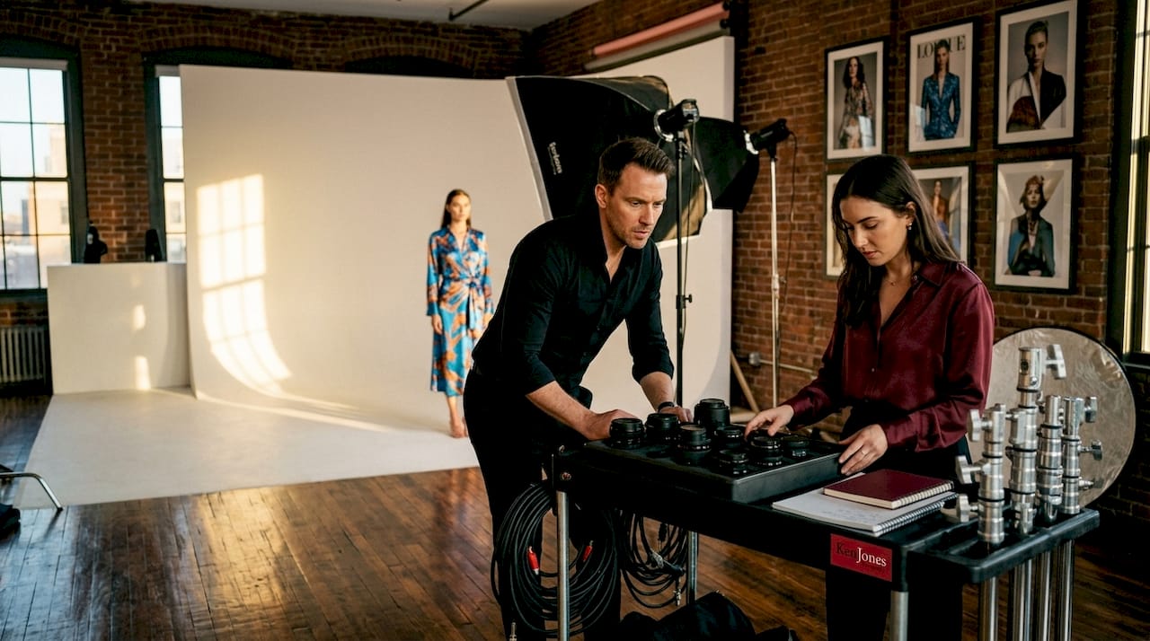 Manhattan photo studio with natural light and crew prepping