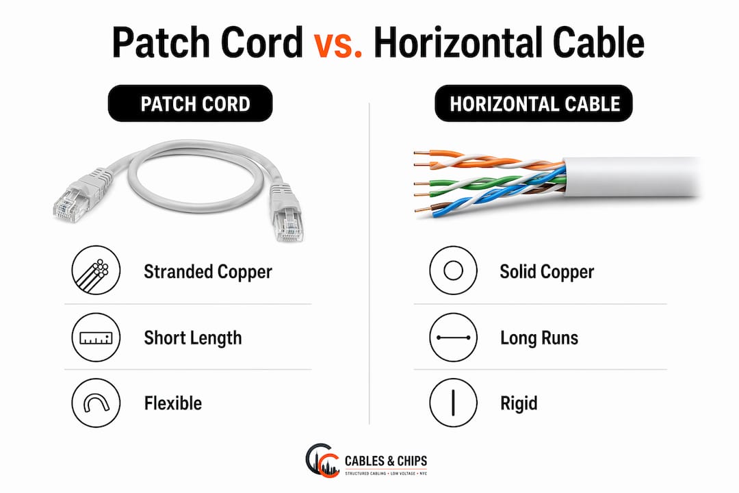 Infographic comparing patch cords and horizontal cables