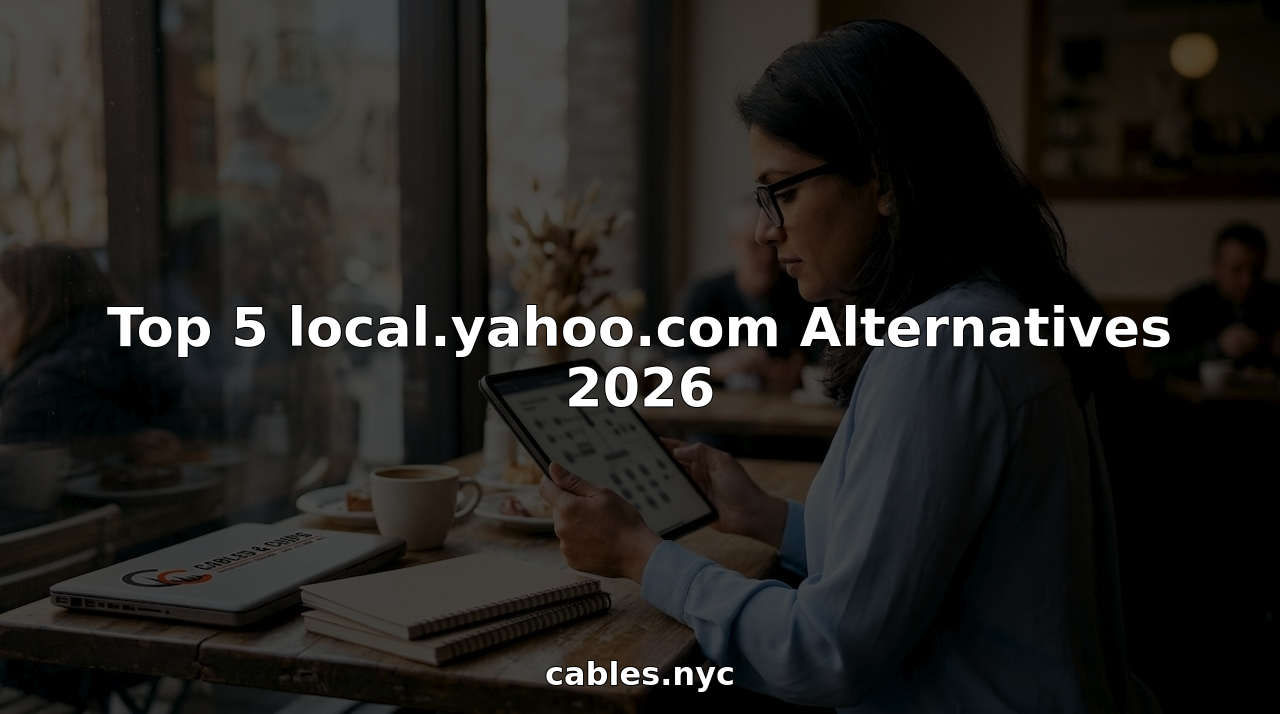 Woman researching local.yahoo.com alternatives on tablet