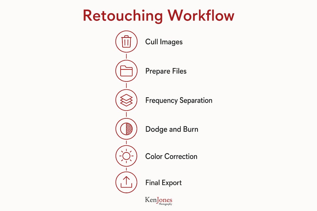 Infographic outlining retouching workflow steps