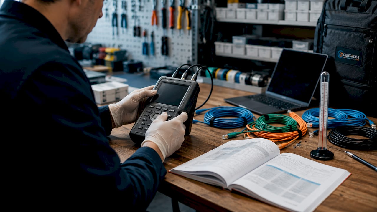 Hands calibrating cable certification tester device