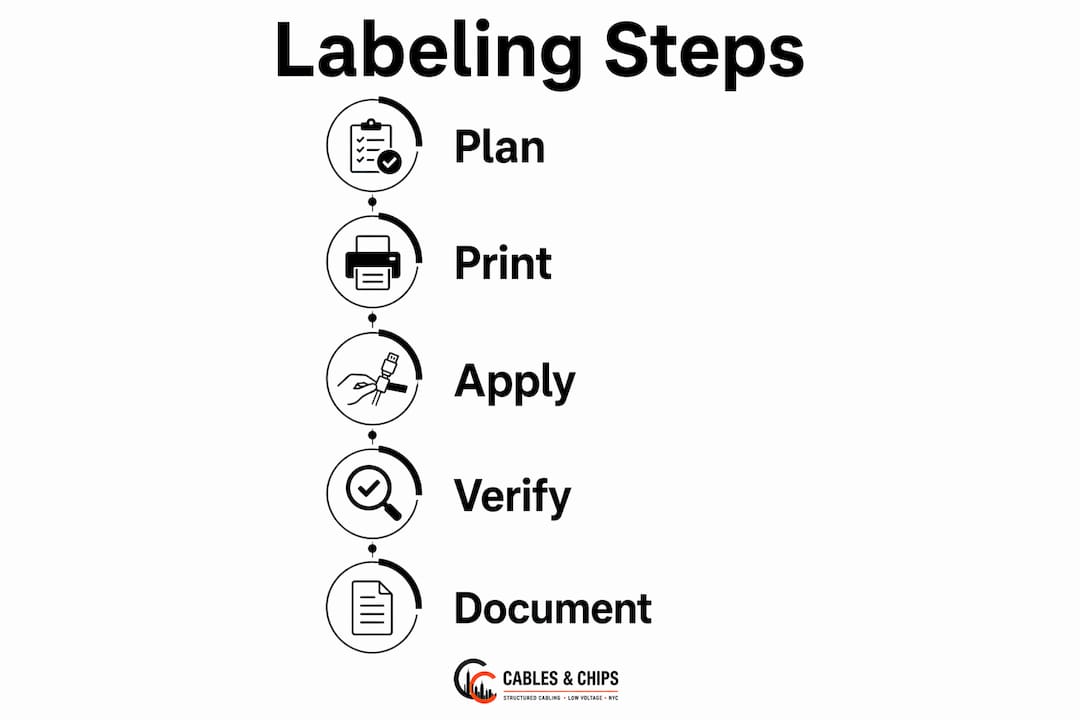Infographic showing cable labeling system steps