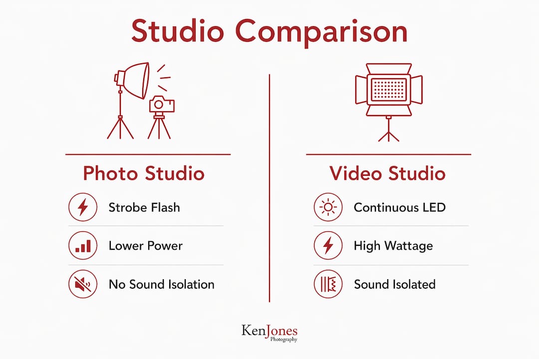 Infographic comparing video and photo studio features
