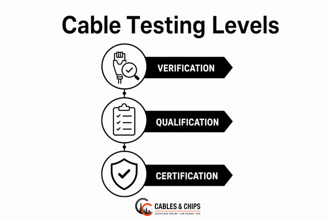 Infographic showing three levels of cable plant testing
