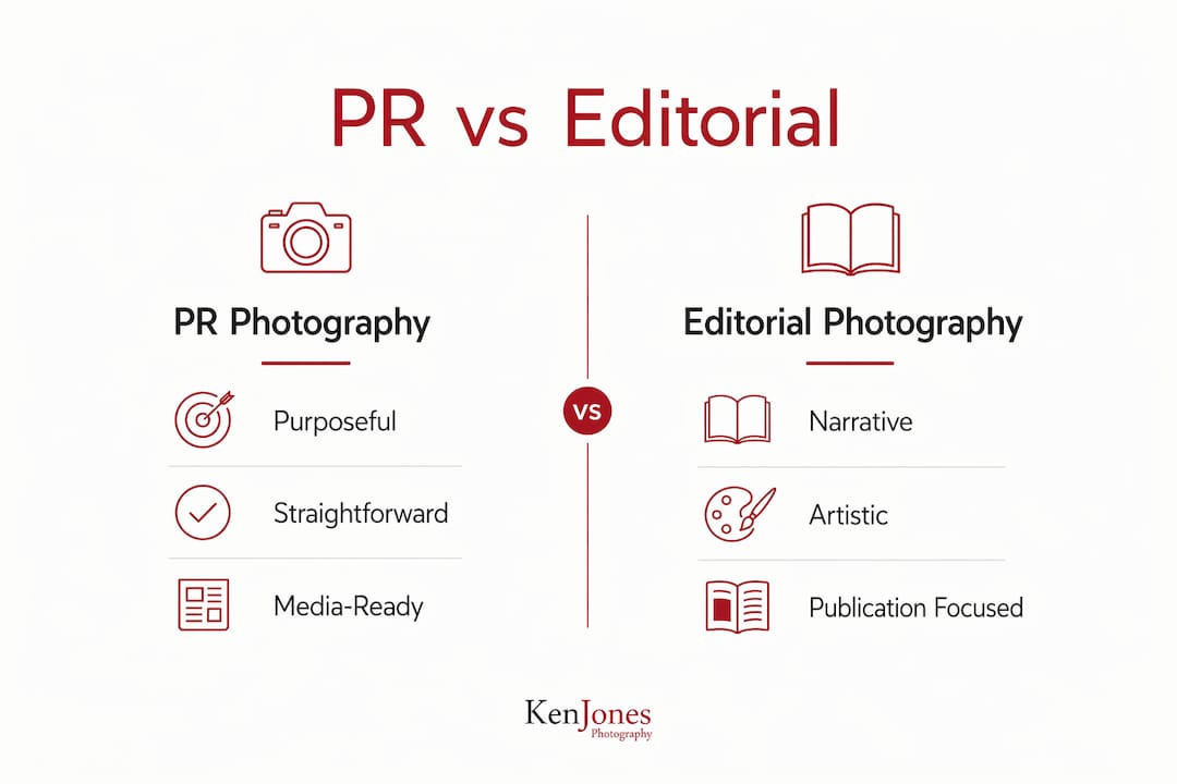 Infographic comparing PR and editorial photography differences