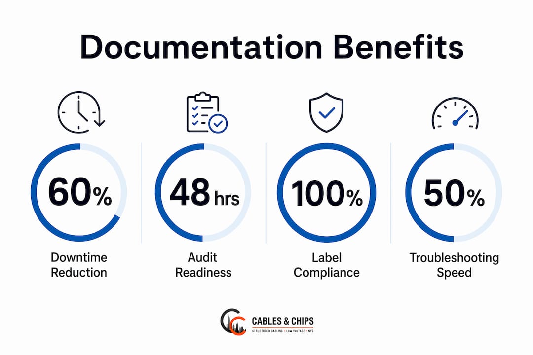 Infographic showing key benefits of cabling documentation