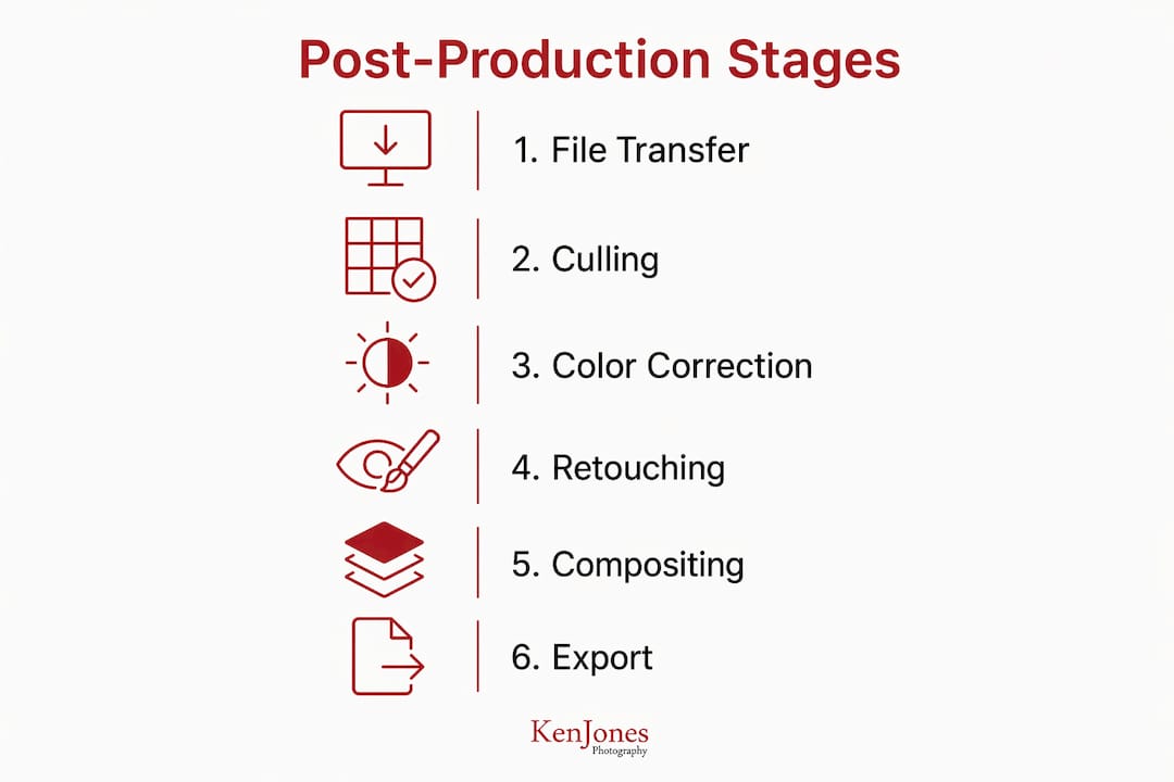 Infographic illustrating key post-production stages