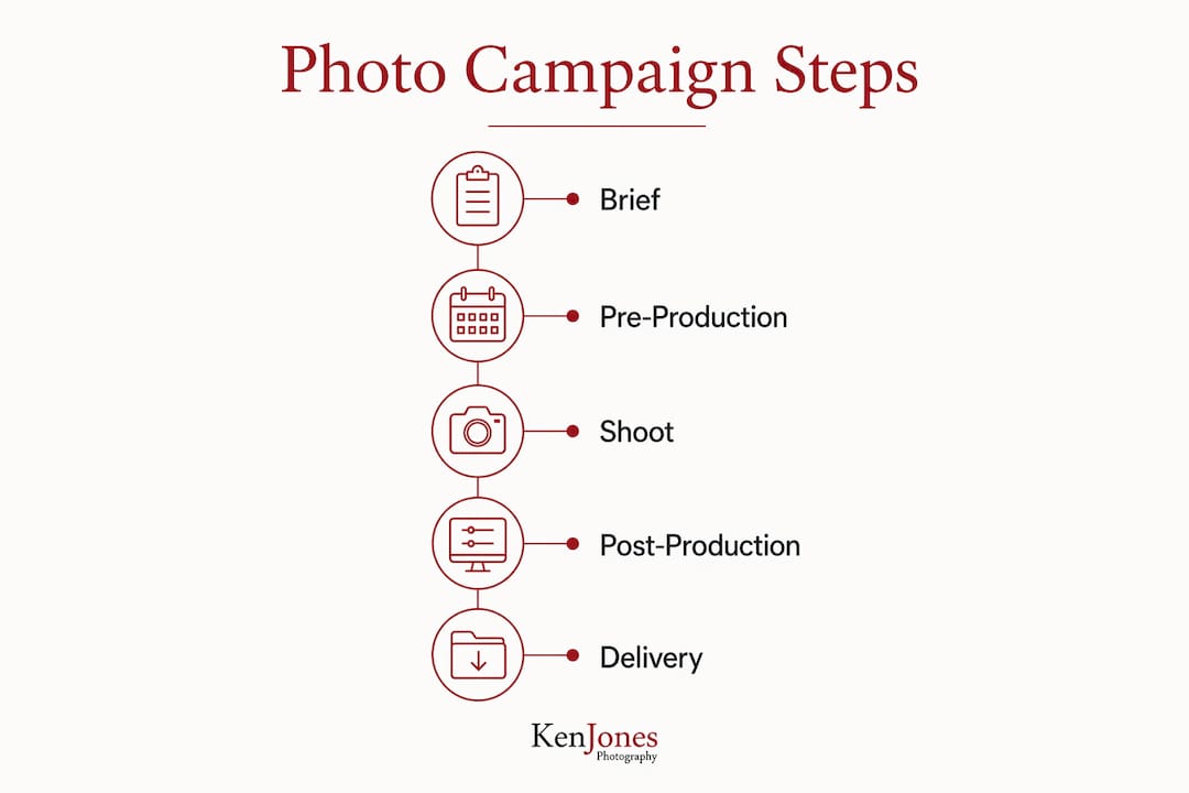 Infographic illustrating photo ad campaign process steps