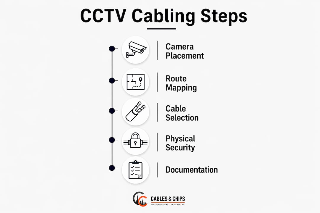 Infographic illustrating CCTV cabling planning steps