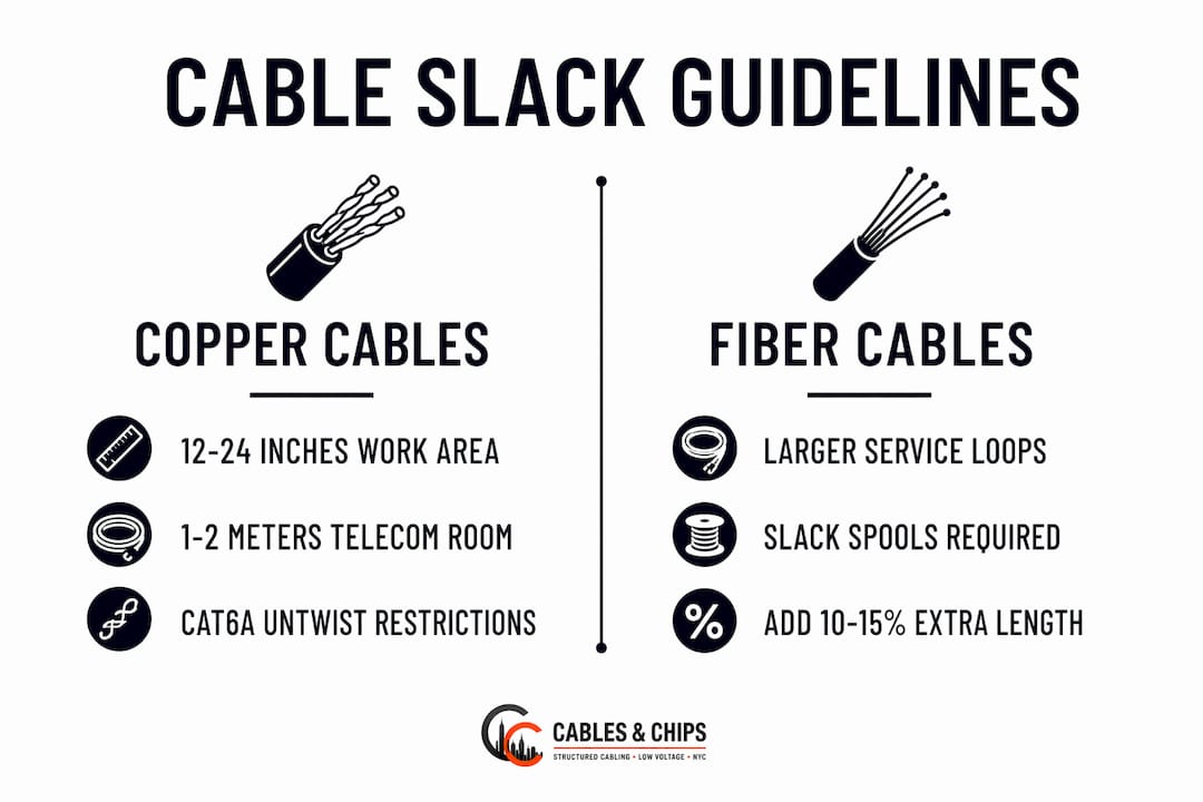 Infographic showing cable slack length recommendations