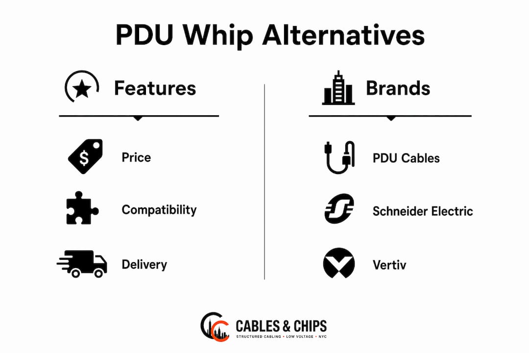 Infographic comparing PDU whip features and brands