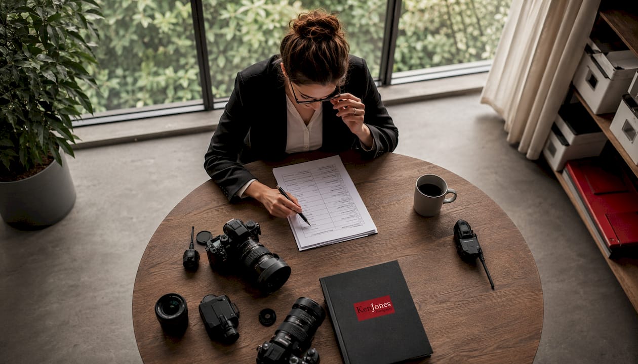 Production manager reviewing photoshoot checklist