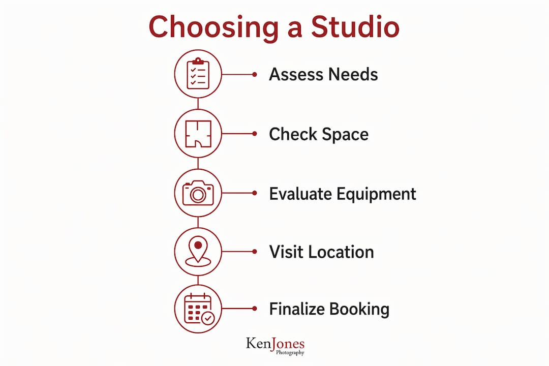 Infographic showing steps to choose a photography studio