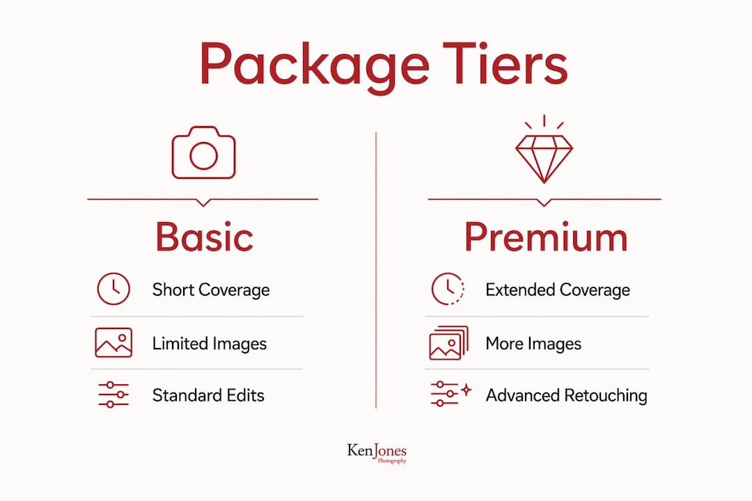 Infographic comparing basic and premium photography production packages
