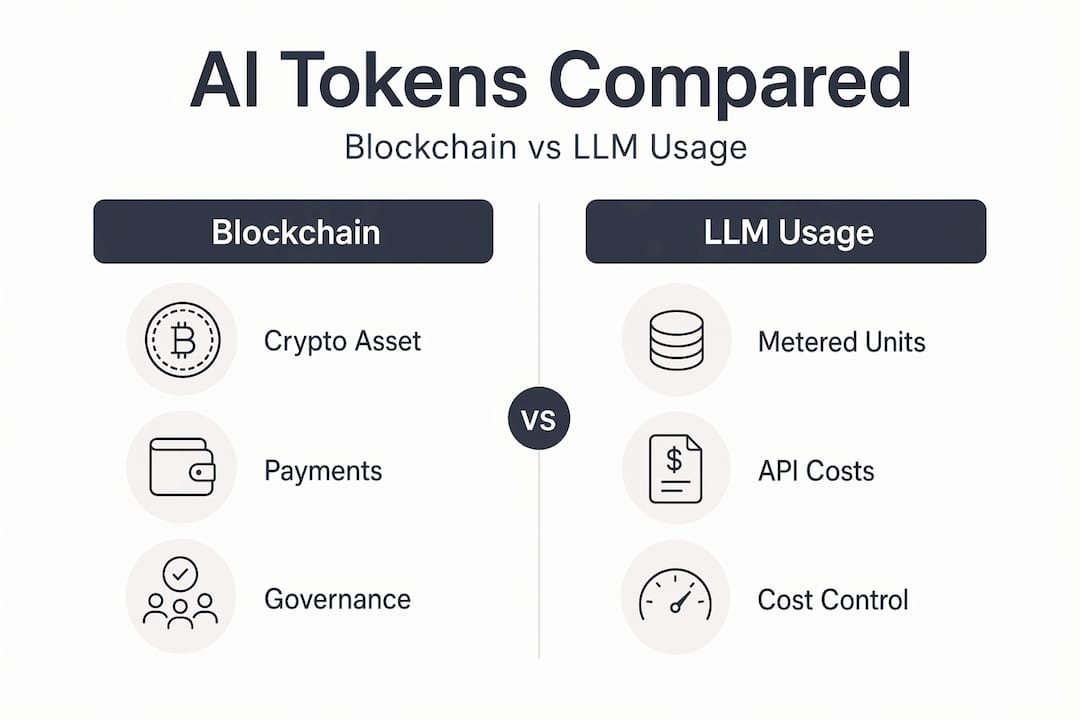 Infographic comparing blockchain and LLM tokens