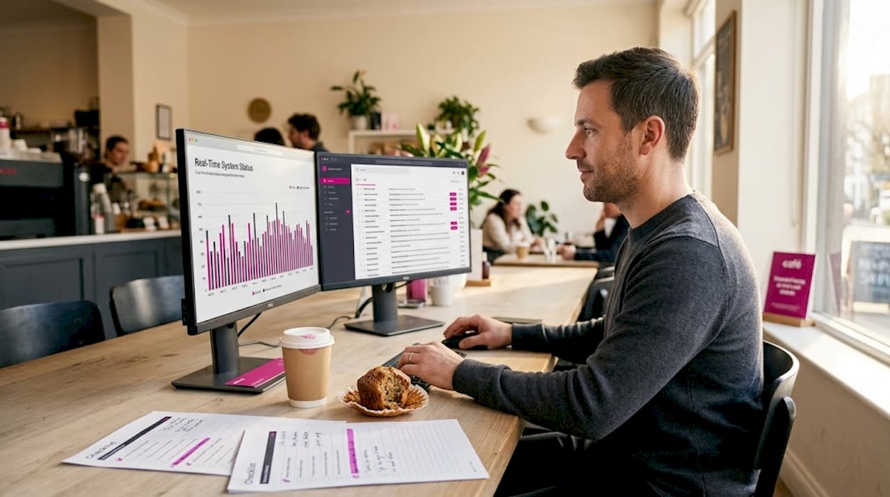 Employee monitors real-time ai system dashboard