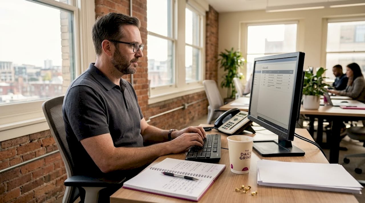 Customer service agent using AI tools at busy desk