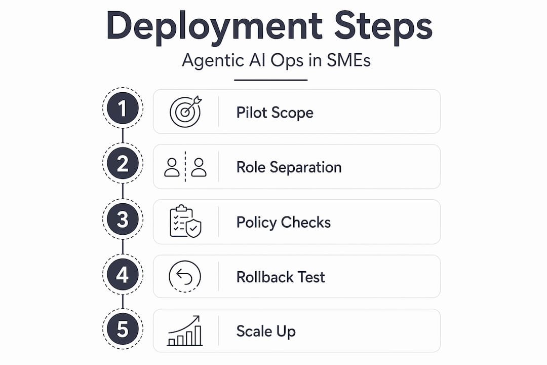 Infographic with step-by-step deployment for agentic AI ops