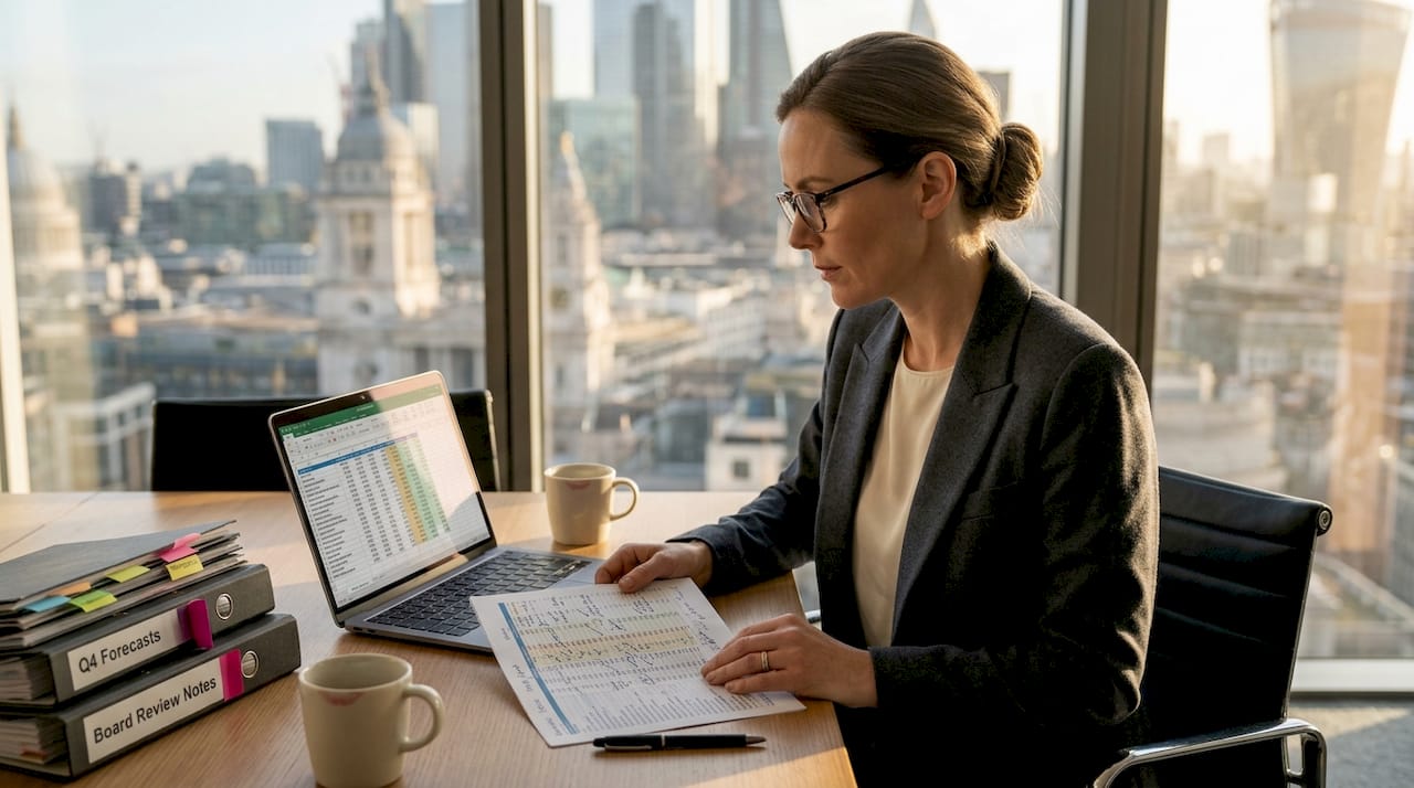 CFO comparing spreadsheets for MA review