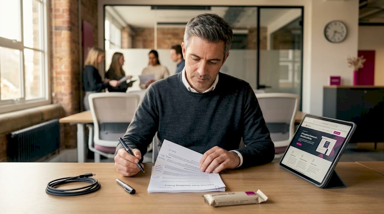 Worker reading policy documents for AI standards
