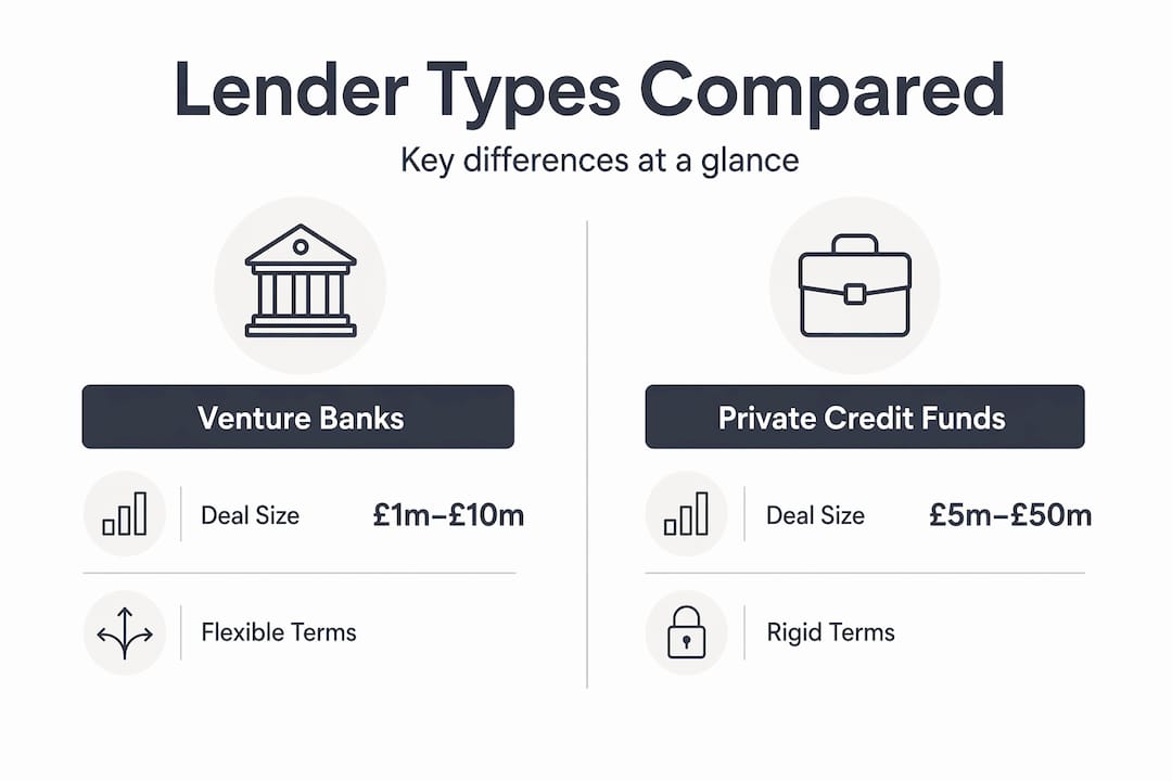 Infographic comparing venture banks vs credit funds