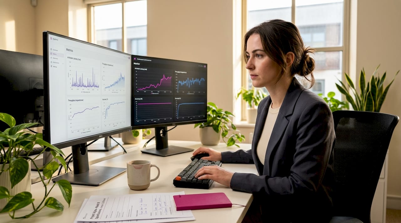 Engineer monitoring AI system telemetry at desk