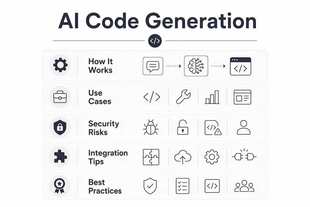 Infographic showing AI code generation process and key points
